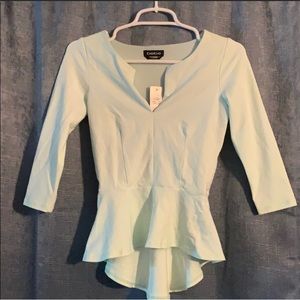 Top, Three quarter split neck high low top.